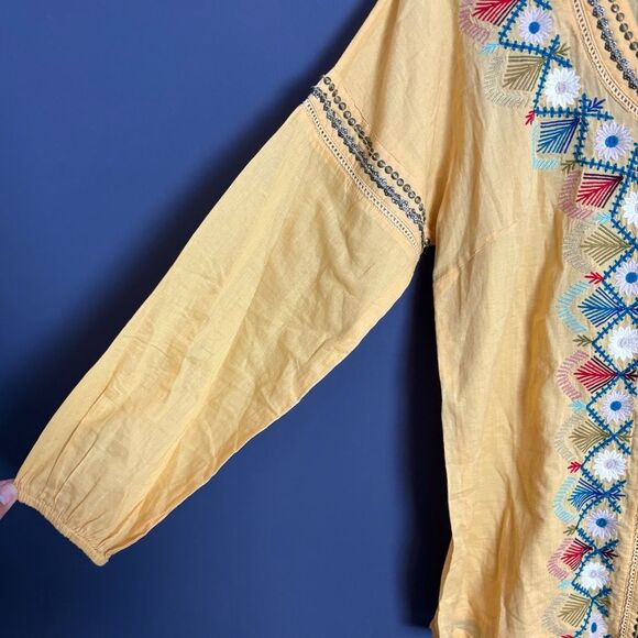 Sundance Sacred Songs Embroidered Yellow Scoop Neck Cotton Tunic Top Medium - Picture 7 of 9
